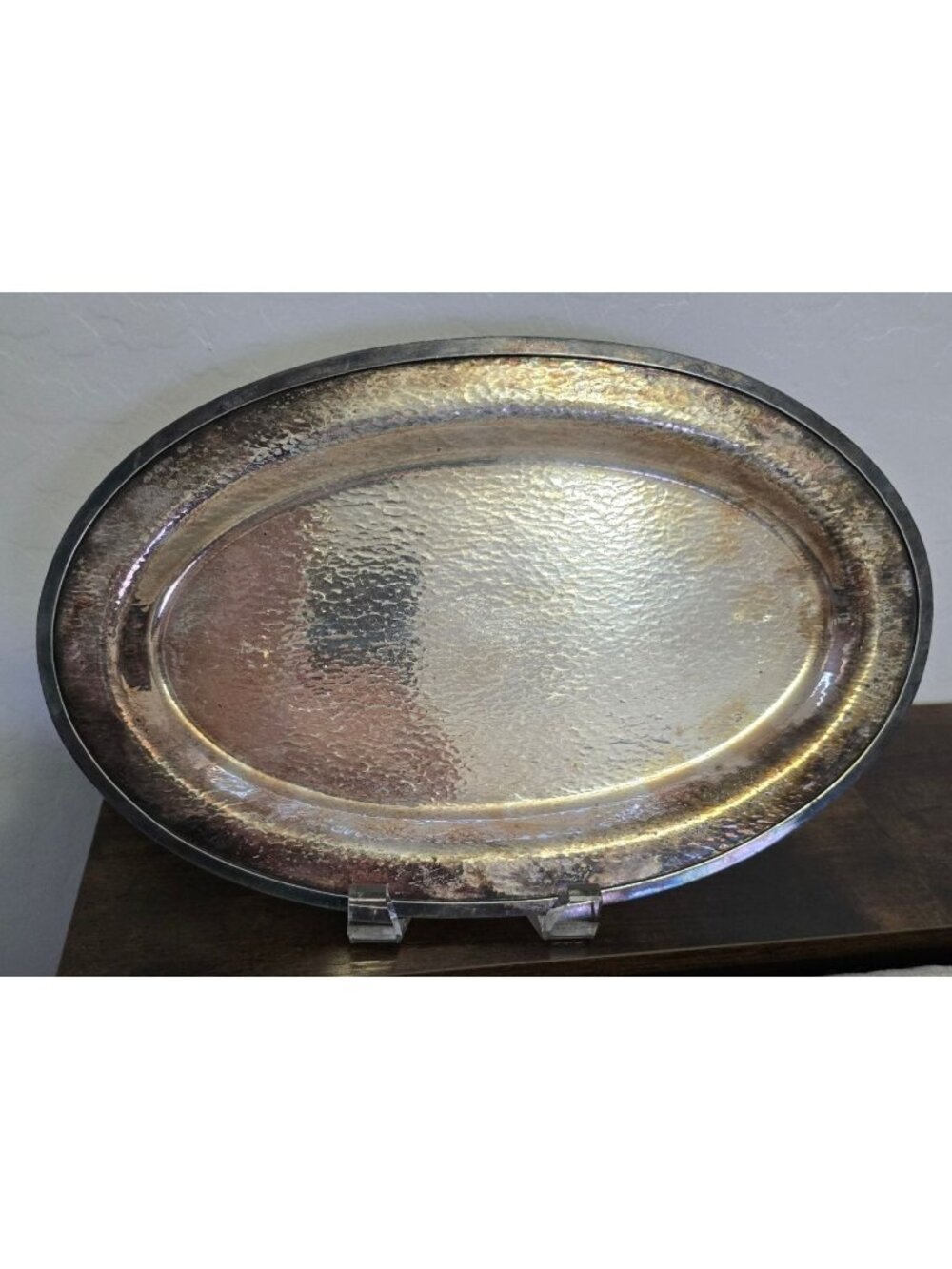 Vintage Sheffield Design 12.5" Hammered Oval Silver Plated Serving Tray